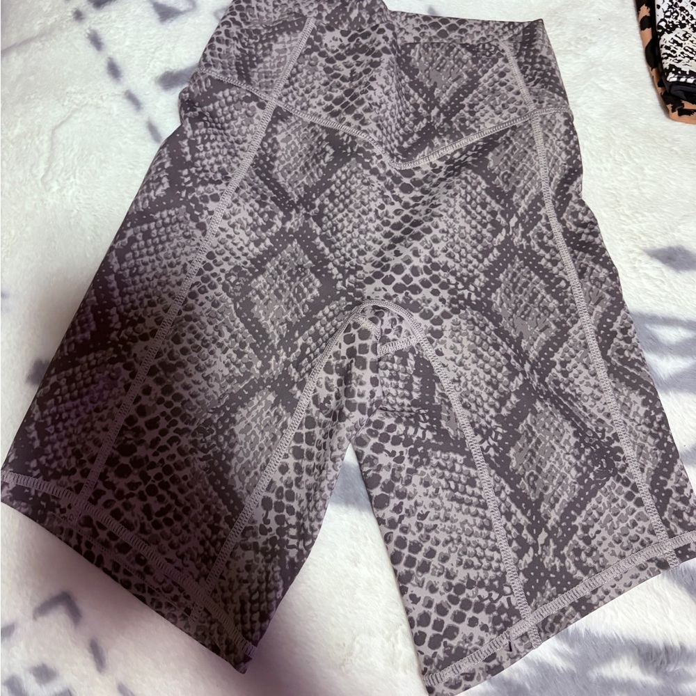 Snake-Print Biker Shorts - Gray